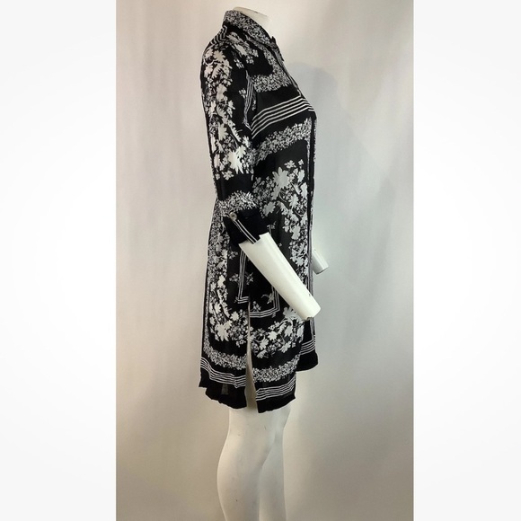 John Mark Sz S 100% Viscose Floral Button Shirt Dress Black White Semi Sheer - Picture 3 of 5